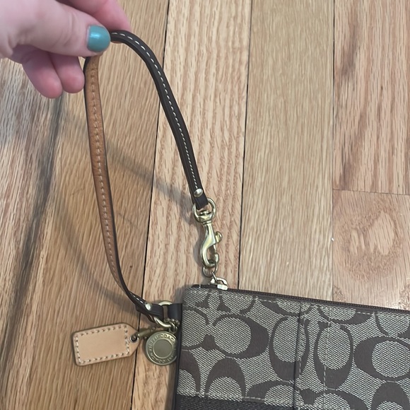 Classic Brown Canvas Coach Wristlet - Picture 3 of 4